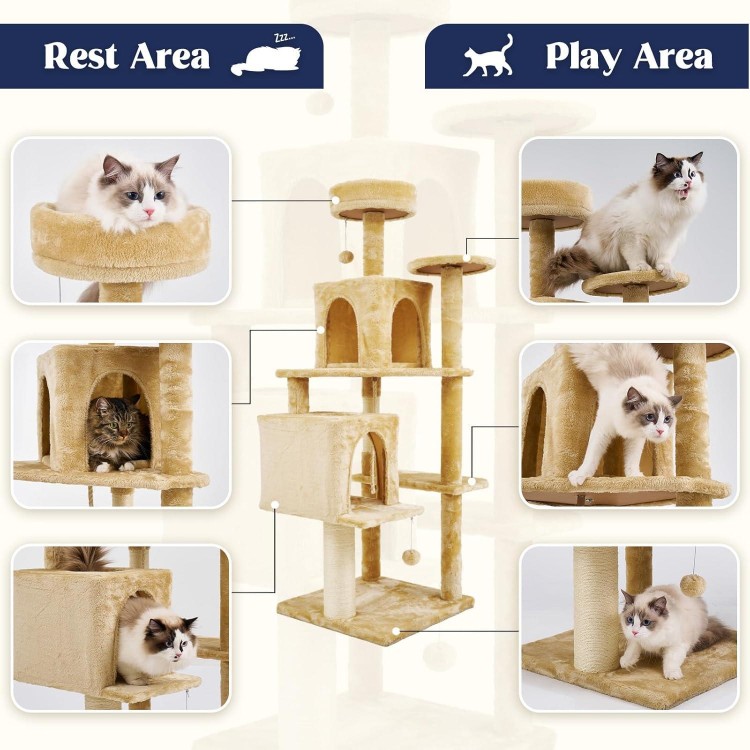 58 Inch Cat Tree Cat Tower for Indoor Cats Tall Cat Condos Scratching Post with Hanging Toy Cat Furniture for Kitten Pets Play, Yellow Beige