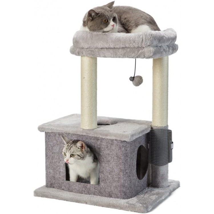 MECOOL Cat Tree,Scratching Posts with Condos Cats Tower Beds and Dangling Ball Toys,Massage Brush 5in1 Multi-Purpose for Indoor Kittens and Cats(Gray)