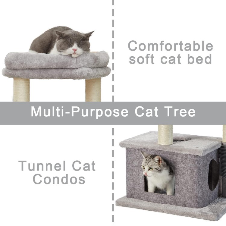 MECOOL Cat Tree,Scratching Posts with Condos Cats Tower Beds and Dangling Ball Toys,Massage Brush 5in1 Multi-Purpose for Indoor Kittens and Cats(Gray)