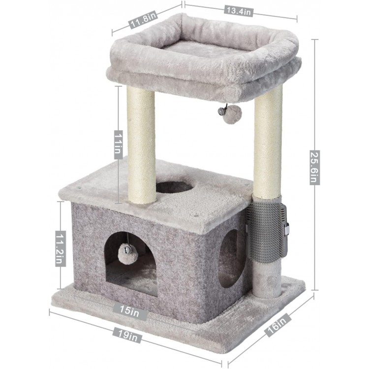 MECOOL Cat Tree,Scratching Posts with Condos Cats Tower Beds and Dangling Ball Toys,Massage Brush 5in1 Multi-Purpose for Indoor Kittens and Cats(Gray)