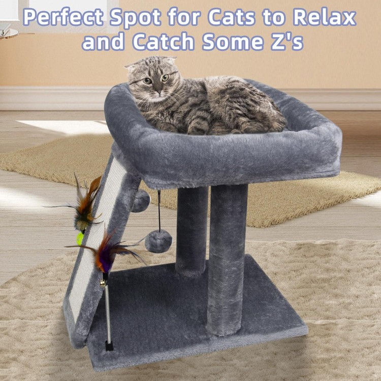 TWDEPART Cat Tree Tower with Cat Scratching Post for Indoor Cats,Activity Centre Climbing Tree Cat Furniture with Playful Toy Balls,Grey