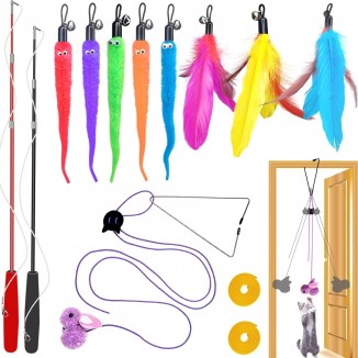 Cat Toys Interactive for Indoor Cats,2PCS Retractable Cat Wand Toys,9PCS Teaser Toys&1PCS Hanging Door Lure Cat Toy,Interactive Feather Toy for Teaser Play and Chase Exercise with Kitten