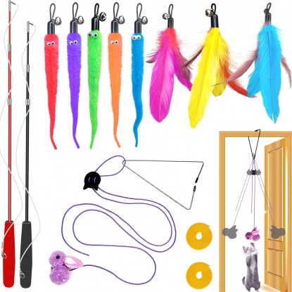 Cat Toys Interactive for Indoor Cats,2PCS Retractable Cat Wand Toys,9PCS Teaser Toys&1PCS Hanging Door Lure Cat Toy,Interactive Feather Toy for Teaser Play and Chase Exercise with Kitten