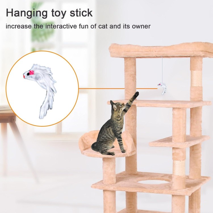 71'' Velvet Cat Climbing Frame, Multi-Level Cats Tree Tower with Scratching Posts, Large Top Padded Perch and Playhouse, Anti-Tipping Devices for Indoor Cats Activity Center (Cream White)