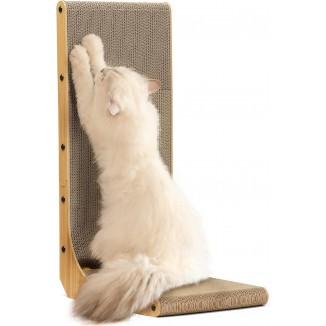 FUKUMARU Cat Scratcher, 26.8 Inch L Shape Cat Scratch Pad Wall Mounted, Cat Scratching Cardboard with Ball Toy for Indoor Cats, Large Size