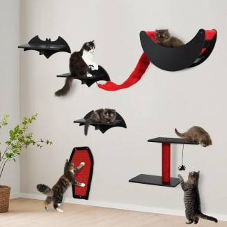 Gothic Cat Wall Shelves 5pcs Wall-Mounted Cat Climber Set Cat Tree Cat Bed with Bridge Ladder Wall Steps Scratching Board Posts Hanging Spider Toy Cat Condo Cat Wall Furniture for Cats