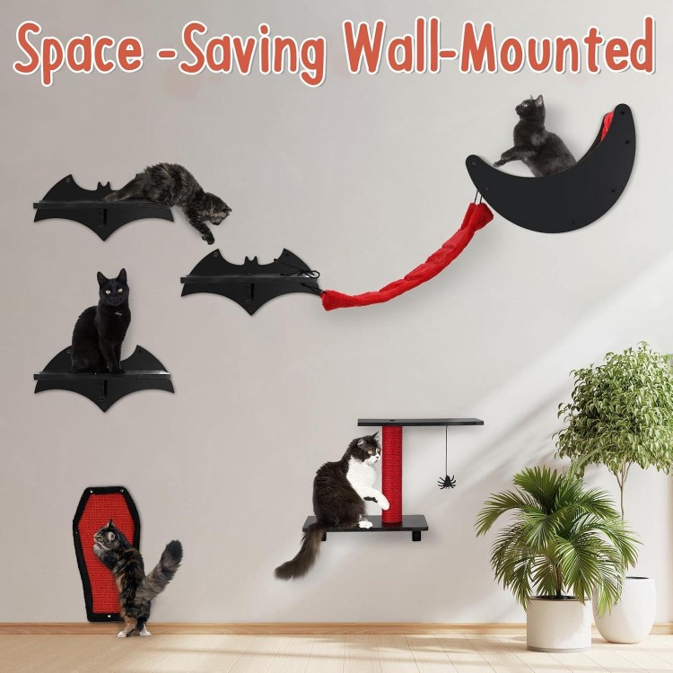 Gothic Cat Wall Shelves 5pcs Wall-Mounted Cat Climber Set Cat Tree Cat Bed with Bridge Ladder Wall Steps Scratching Board Posts Hanging Spider Toy Cat Condo Cat Wall Furniture for Cats