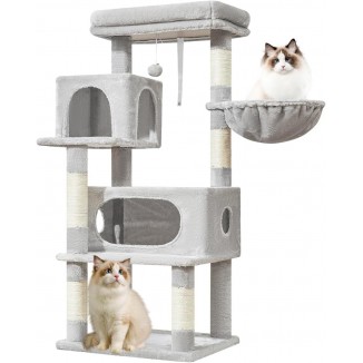 Taoqimiao Cat Tree,48.8-Inch Cat Tower for Indoor Cats,2 Luxurious cat condo with Adjustable Large Hanging Baskets and Large Luxurious Perch Light Gray MS029LW