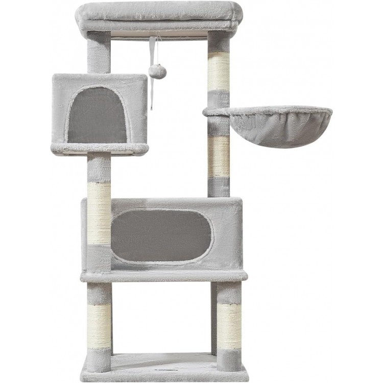 Taoqimiao Cat Tree,48.8-Inch Cat Tower for Indoor Cats,2 Luxurious cat condo with Adjustable Large Hanging Baskets and Large Luxurious Perch Light Gray MS029LW