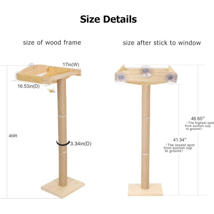 Cat Window Perch with Scratching Posts,Inside Cats Window Bed,46 Climbing Tree Hammmock Mounted with Suction Cups for Sleeping,Playing and Watching Birds