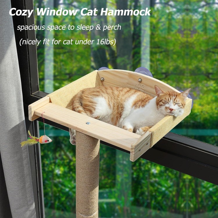 Cat Window Perch with Scratching Posts,Inside Cats Window Bed,46 Climbing Tree Hammmock Mounted with Suction Cups for Sleeping,Playing and Watching Birds