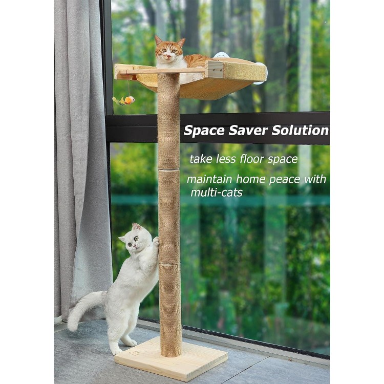 Cat Window Perch with Scratching Posts,Inside Cats Window Bed,46 Climbing Tree Hammmock Mounted with Suction Cups for Sleeping,Playing and Watching Birds