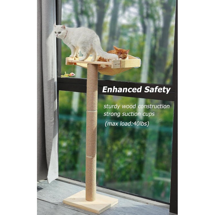 Cat Window Perch with Scratching Posts,Inside Cats Window Bed,46 Climbing Tree Hammmock Mounted with Suction Cups for Sleeping,Playing and Watching Birds