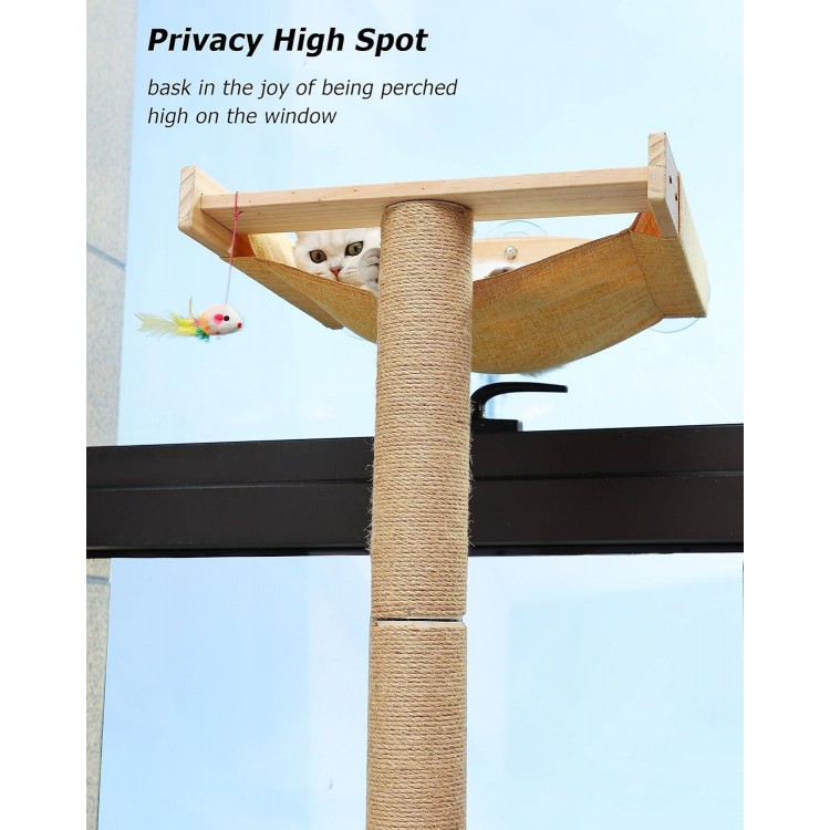 Cat Window Perch with Scratching Posts,Inside Cats Window Bed,46 Climbing Tree Hammmock Mounted with Suction Cups for Sleeping,Playing and Watching Birds