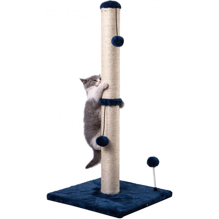 MECOOL 34 Tall Cat Scratching Post Premium Basics Kitten Scratcher Sisal Scratch Posts Trees with Hanging Ball for Indoor Cats (34 inches for Adult Cats, Navy)