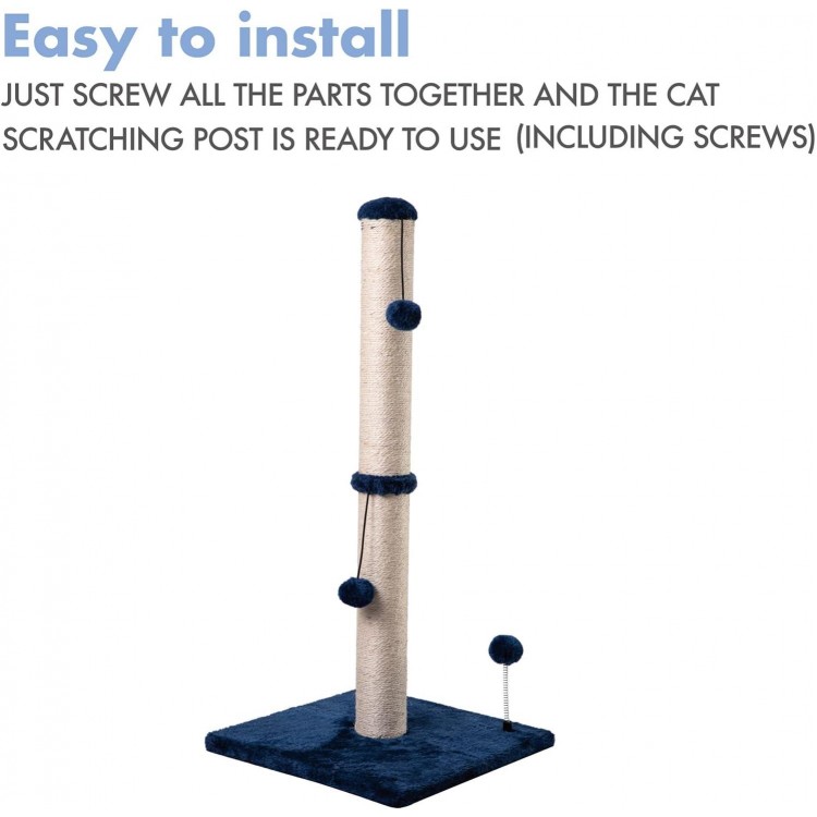 MECOOL 34 Tall Cat Scratching Post Premium Basics Kitten Scratcher Sisal Scratch Posts Trees with Hanging Ball for Indoor Cats (34 inches for Adult Cats, Navy)