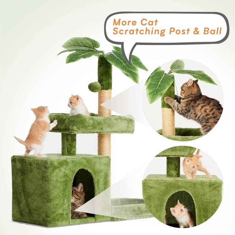 31.5 Cat Tree/Tower for Indoor Cats with Green Leaves, Cat Condo Cozy Plush Cat House with Hang Ball and Leaf Shape Design, Cat Furniture Pet House with Cat Scratching Posts, Green