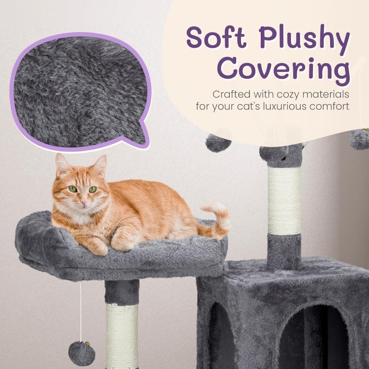 Outvita Cat Tree, 57 Inch Plush Cats Tower for Indoor Pets with Sisal Scratching Post, Large Cat Condo Climbing Frame with Multi Level Jumping Platform, Hammock, Toy Balls (Dark Gray)