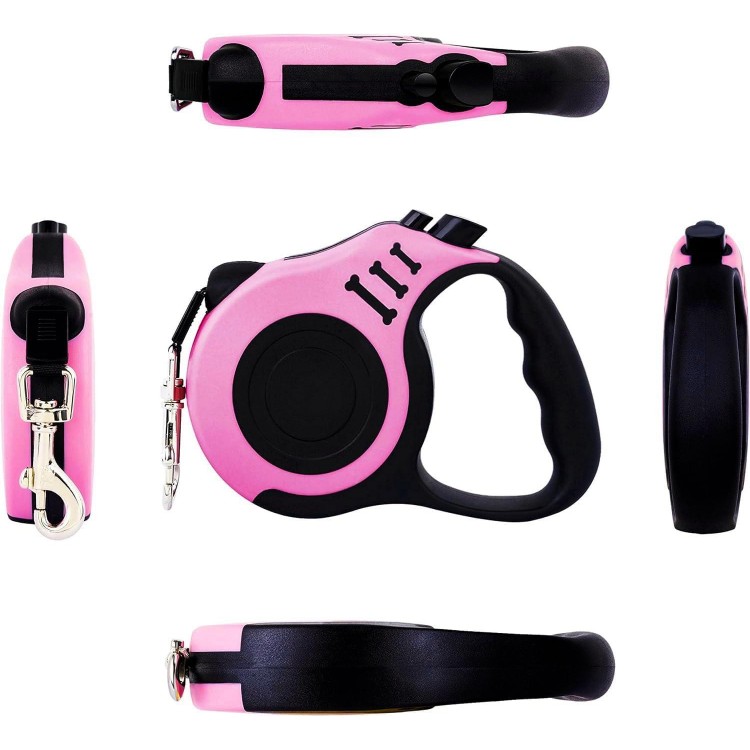 PETIMP Retractable Dog Leash Lightweight 16FT Leash, with Folding Bowl,Dispenser,Waste Bags, for Small Medium Dogs(Pink)