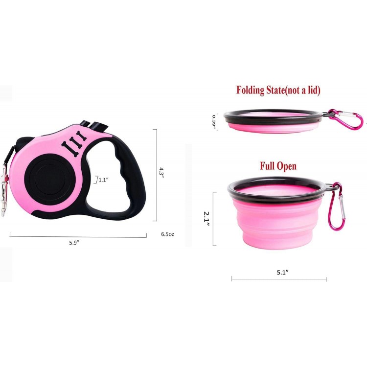 PETIMP Retractable Dog Leash Lightweight 16FT Leash, with Folding Bowl,Dispenser,Waste Bags, for Small Medium Dogs(Pink)