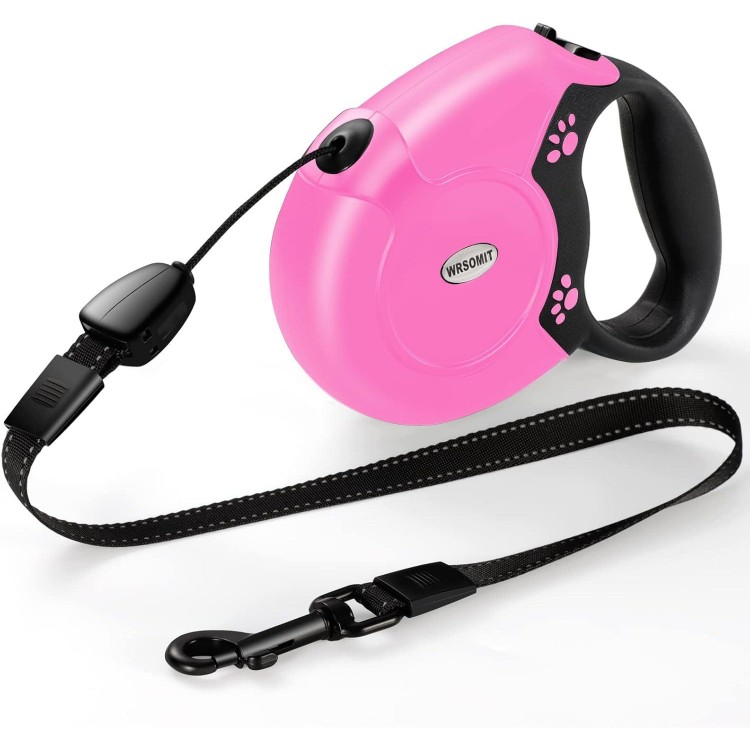 Retractable Dog Leash, 26 Ft Heavy Duty Pet Walking Leash for Small Medium Large Dogs up to 110lbs, Anti-Slip Handle, 360 ° No Tangle, Nylon Tape, One-Handed Brake (Pink)