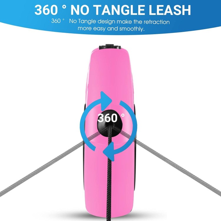 Retractable Dog Leash, 26 Ft Heavy Duty Pet Walking Leash for Small Medium Large Dogs up to 110lbs, Anti-Slip Handle, 360 ° No Tangle, Nylon Tape, One-Handed Brake (Pink)