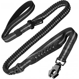 Heavy Duty Dog Leash, 4-6FT Shock Absorbing Tactical Dog Leash with 2 Padded Handles, Advanced Easy Metal Clip, No Pull Reflective Dog Leash for Medium Large Dogs That Pull (Black)