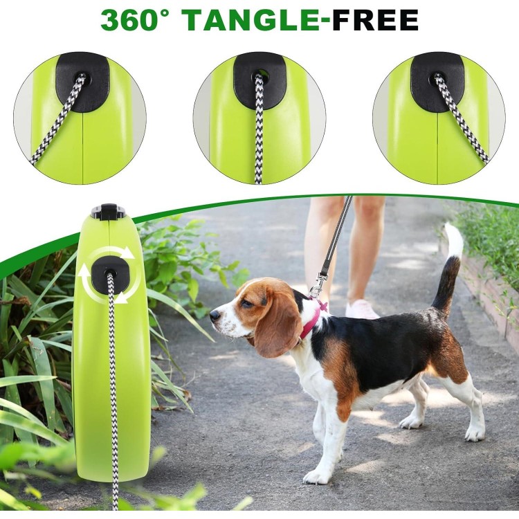 30FT Retractable Dog Leash 30 FT，360° Tangle-Free Dog Walking Leash forMedium and Large Dogs up to 77 lbs one-Hand Brake, one-Button Pause, Lock（Green）