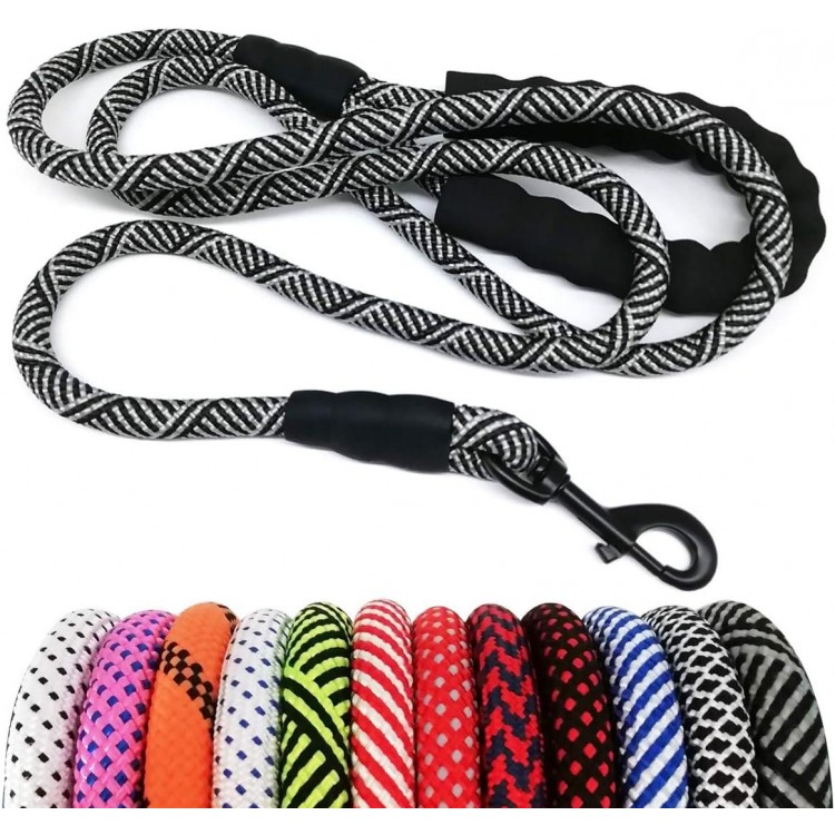 MayPaw Heavy Duty Rope Dog Leash, 3/4/5/6/7/8/10/12/15 FT Nylon Pet Leash, Soft Padded Handle Thick Lead Leash for Large Medium Dogs Small Puppy (1/2 * 6', Black)