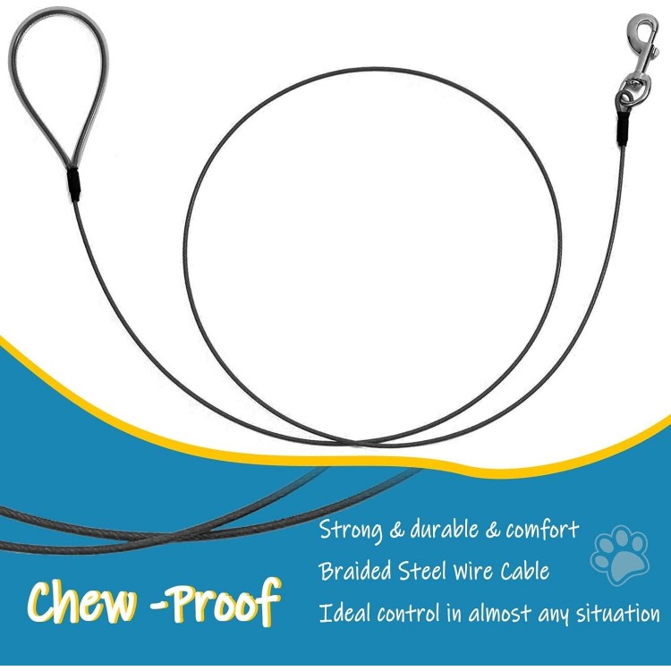 Chew Proof Dog Leash,6FT Metal Cable Lead,Heavy Duty Leash Made of Coated Wire Rope,Chew Resistant,Great for Large Dogs and Teething Puppies,Dog Chains(Black+Blue, 2 Pack)