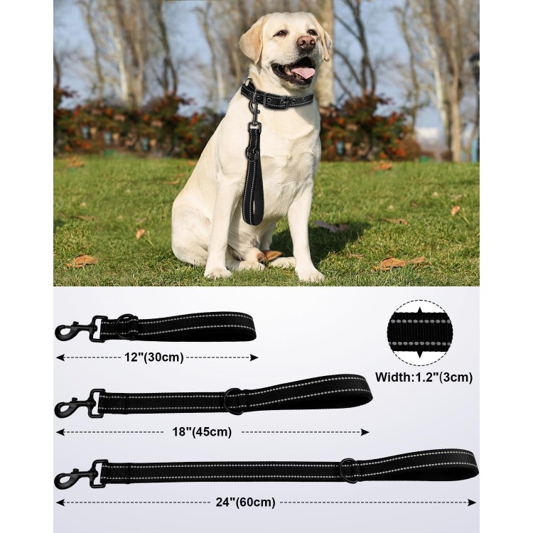 Joytale Strong Short Dog Leash 18 Inch, 1.2 Inch Wide Heavy Duty Traffic Leash for Dogs with Padded Handle, Short Leash for Dog Training Control, Reflective Leashes for Medium and Large Dogs, Black