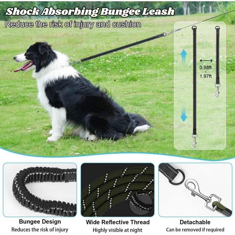 NTR Dog Leash for Large Dogs, 30FT Long Dog Leash with Swivel Hooks & Ergonomic Padded Handle, Detachable Bungee Training Lead for Walking, Hunting, Camping for Small Medium Large Dog