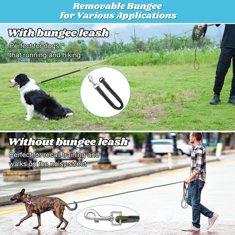 NTR Dog Leash for Large Dogs, 30FT Long Dog Leash with Swivel Hooks & Ergonomic Padded Handle, Detachable Bungee Training Lead for Walking, Hunting, Camping for Small Medium Large Dog