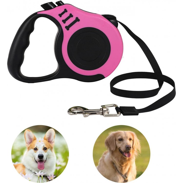 Retractable Dog Leash,Heavy Duty Dog Leash Retractable,Dog Walking Leash for Small Dog or Cat up to 26 lbs,360° Tangle-Free Strong Nylon Tape,Anti-Slip Handle,with Waste Bag Dispenser(10FT Pink)