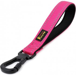 PLUTUS PET 10 Inch Short Dog Leash for Large Dogs with Locking Carabiner Clip & Padded Handle （10”, Pink）