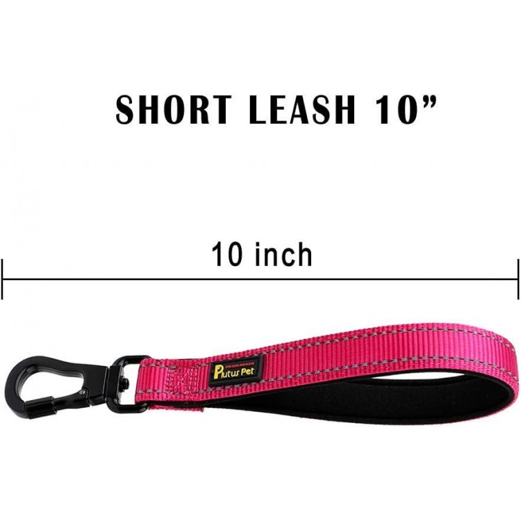 PLUTUS PET 10 Inch Short Dog Leash for Large Dogs with Locking Carabiner Clip & Padded Handle （10”, Pink）