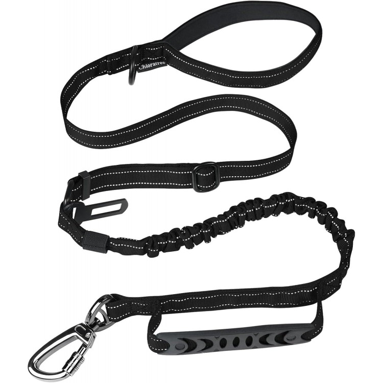 Tactical Dog Leash Heavy Duty, 4-6FT Shock Absorbing Bungee Dog Leash, Reflective Military Strong No Pull Dog Leash with 2 Padded Handle and Car Seatbelt for Medium Large Dogs, Black