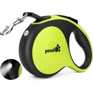 Pecute 16 ft Retractable Heavy Duty Dog Leash with Light Rechargeable, Walking Dog Leash with Nylon Tape, 360° Tangle-Free, One-Button Control, High Strength Hook for Large Dog Up to 110 lbs