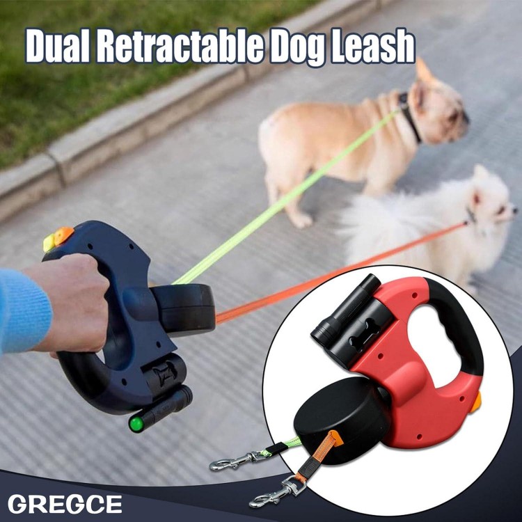 Dual Retractable Dog Leash for Small Dogs-Dog Walking Belt for Running Hiking Training with 360 Tangle-Free,Double Dog Leash with Reflective Nylon Ribbon for Pomeranian, Teddy (Black)