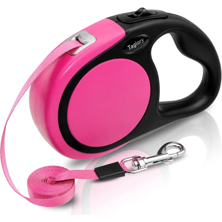 Taglory Retractable Dog Leash, 16ft No Tangle Dog Leash Retractable for Puppy Small Medium Dogs Up to 44 lbs, One-Handed Brake, Pause, Lock, Pink