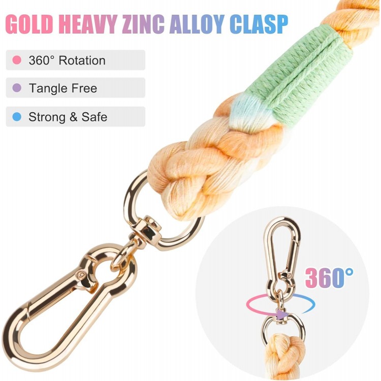 Rope Dog Leash Handmade Braided Cotton Rope Leashes with Heavy Duty Metal Clasp, Cute Dog Leash, Wedding Dog Leash (Colorful Macaron, 5 FT)