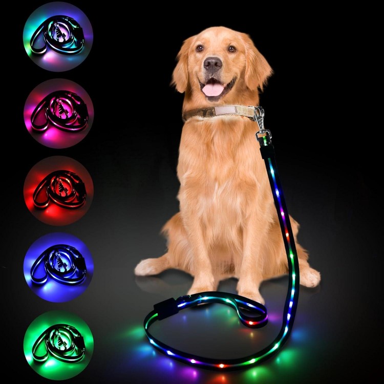 Led Dog Leash: 12 Lighting Modes Light Up Dog Leash Rechargeable - 5 Ft Lighted Dog Leash for Night Walking Safety Glow in The Dark, Silicone Dog Leash for Small Medium Large Dogs Walking at Night