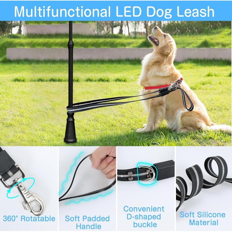 Led Dog Leash: 12 Lighting Modes Light Up Dog Leash Rechargeable - 5 Ft Lighted Dog Leash for Night Walking Safety Glow in The Dark, Silicone Dog Leash for Small Medium Large Dogs Walking at Night