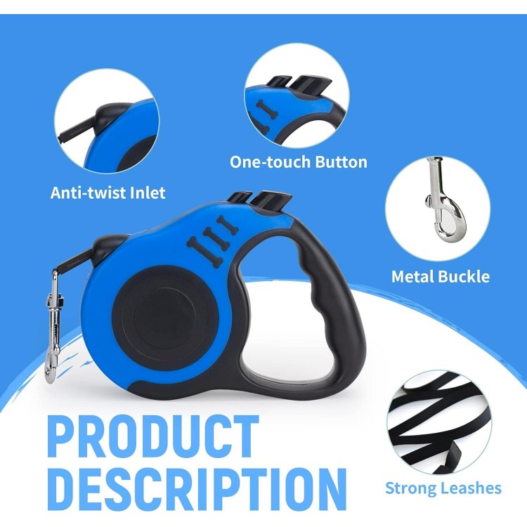 Retractable Dog Leash Automatic Telescopic Tractor Dog Tape, Pet Tape 10/16 FT Durable and Convenient, with Non-Slip Handle, Suitable for Small and Medium-Sized Dogs Blue