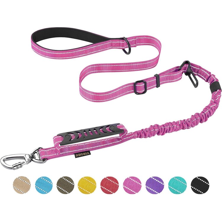 AUBELL Heavy Duty Dog Leash, Reflective Dog Leashes with Car Seat Belt and Soft Padded Handle, 4-6ft Strong Dog Leash for Training, No Pull Bungee Dog Leash for Large Medium Dogs, Pink