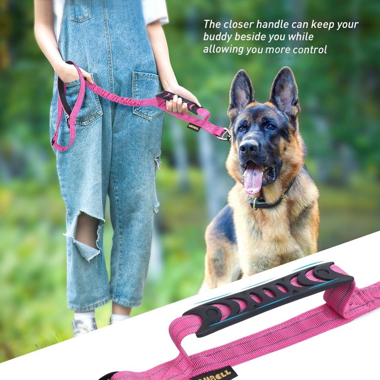 AUBELL Heavy Duty Dog Leash, Reflective Dog Leashes with Car Seat Belt and Soft Padded Handle, 4-6ft Strong Dog Leash for Training, No Pull Bungee Dog Leash for Large Medium Dogs, Pink