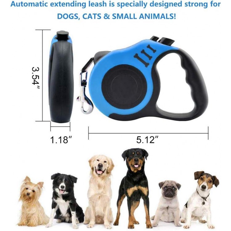 Retractable Dog Leash for Medium - Small Dogs and Cats 16.5FT Tangle Free, Heavy Duty Walking Leash with Anti Slip Handle, Pause and Lock Strong Nylon Tape, Store Dog Leash Retractable(Blue)