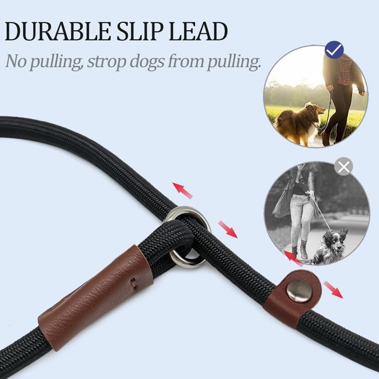 MayPaw Slip Lead Control Leash for Dogs No Pull, 13+ Colors Classic Dog Leash 7 FT Pet Slip Leash, 1/4” Rope Leash for Small Medium Animals (7ft*1/4, Black)