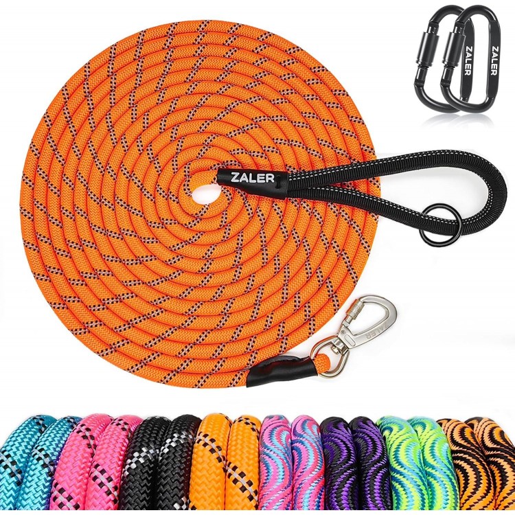 ZALER Long Dog Leash, 50 feet 30ft 20ft 15ft 10ft Dog Training Lead, Heavy Duty Reflective Check Cord Recall Leash for Dogs Training, Playing, Camping, or Backyard (15FT, Orange)