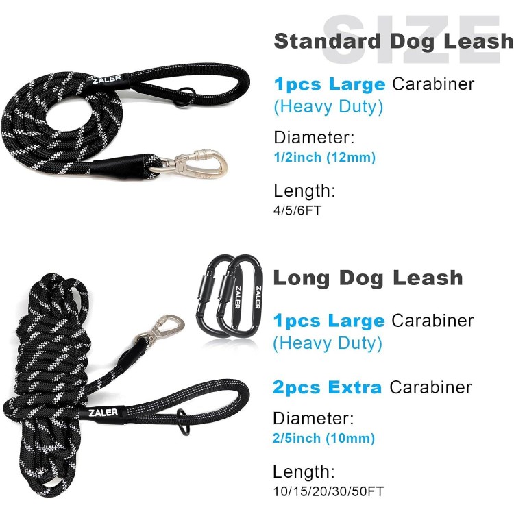 ZALER Long Dog Leash, 50 feet 30ft 20ft 15ft 10ft Dog Training Lead, Heavy Duty Reflective Check Cord Recall Leash for Dogs Training, Playing, Camping, or Backyard (15FT, Orange)